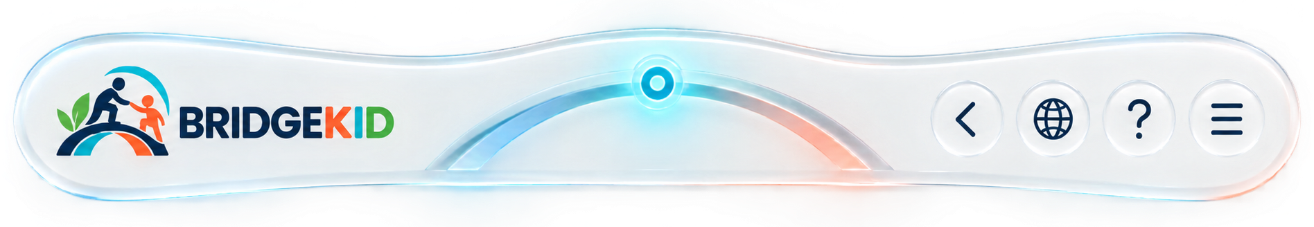 BRIDGEKID Liquid-Glass Header mit Logo, Bridge Arc, Sprache, Hilfe und Menü